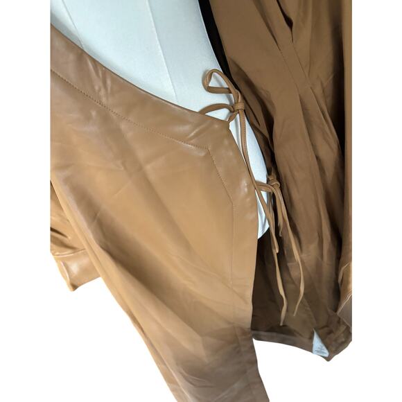 Nicholas Gayle‎ Faux Leather Wrap Front Midi Dress Cigar Tan Brown Size 6 NWT - Picture 5 of 13